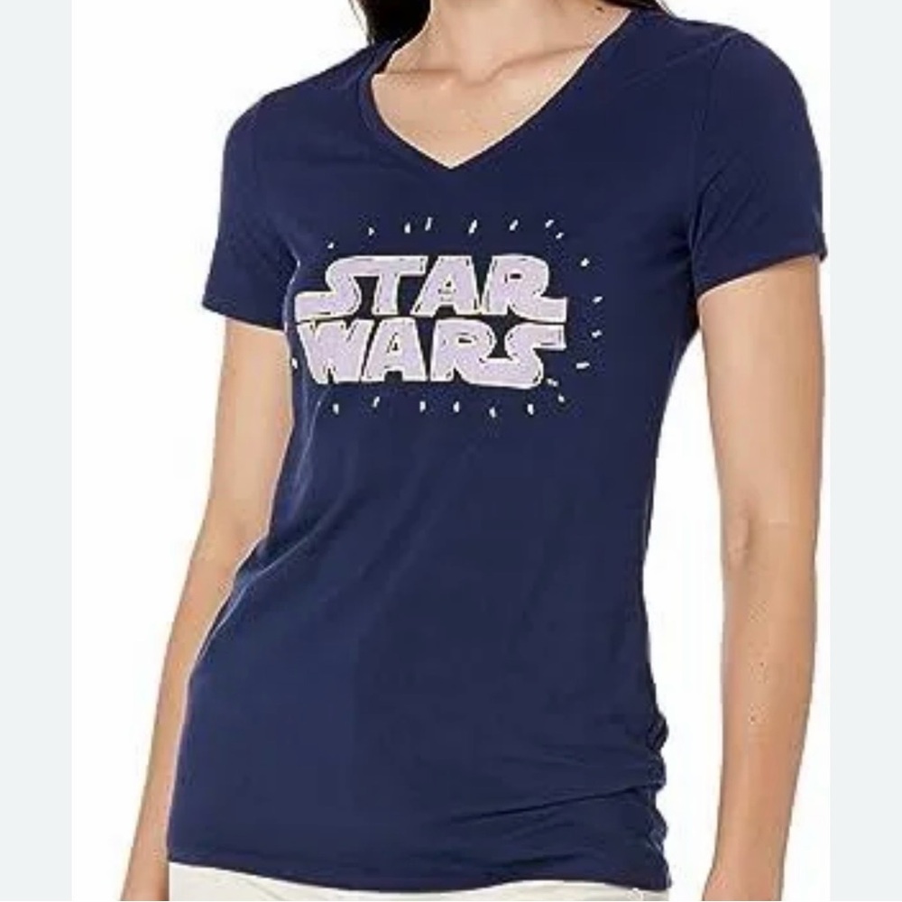 Star Wars Navy V-Neck Women's Graphic Tee Size Large